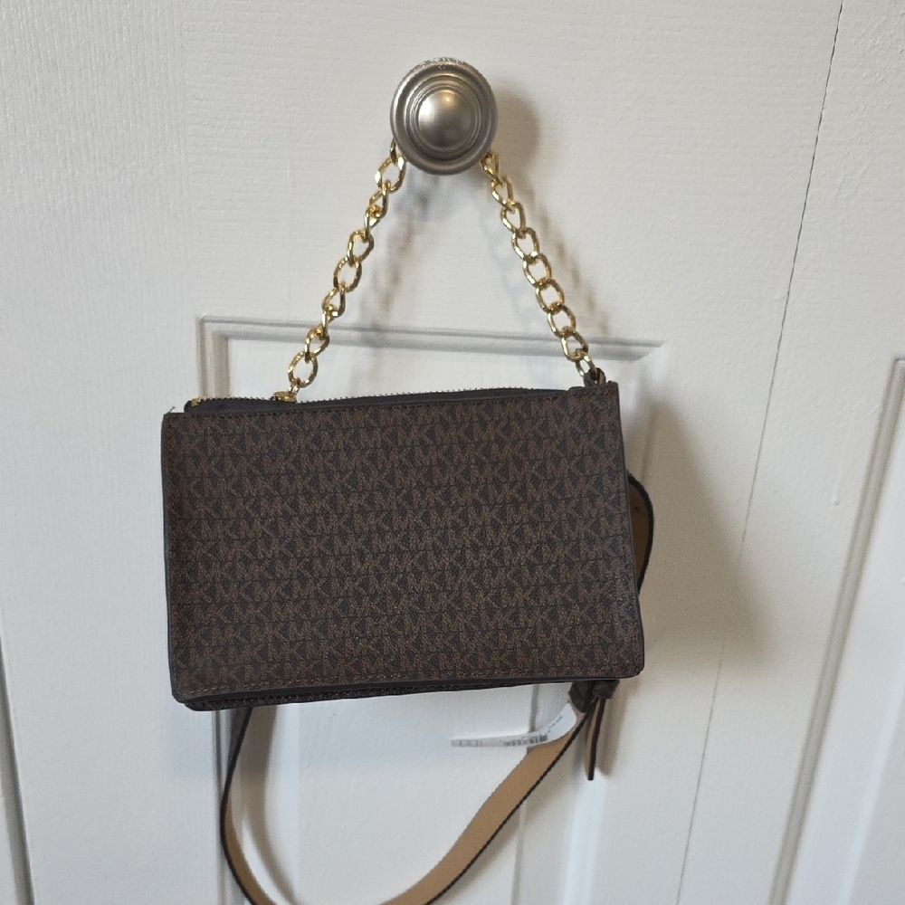 Michael Kors Brown Logo Crossbody Bag with Gold Chain